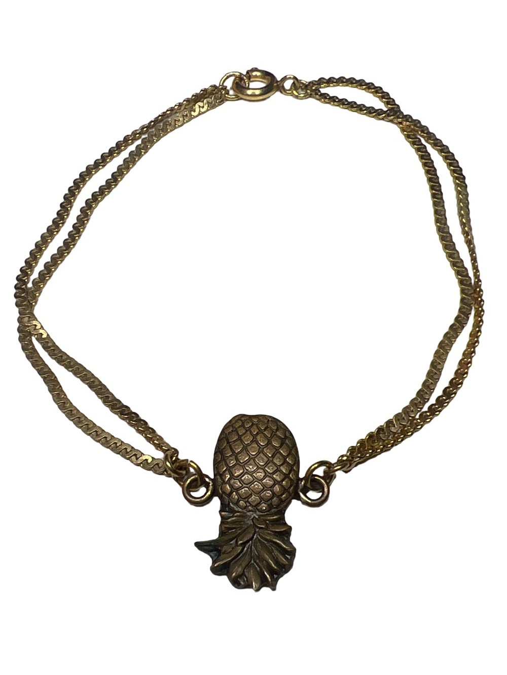 Vintage 12k GF Pineapple Charm Double Chain Bracelet  6.5”
